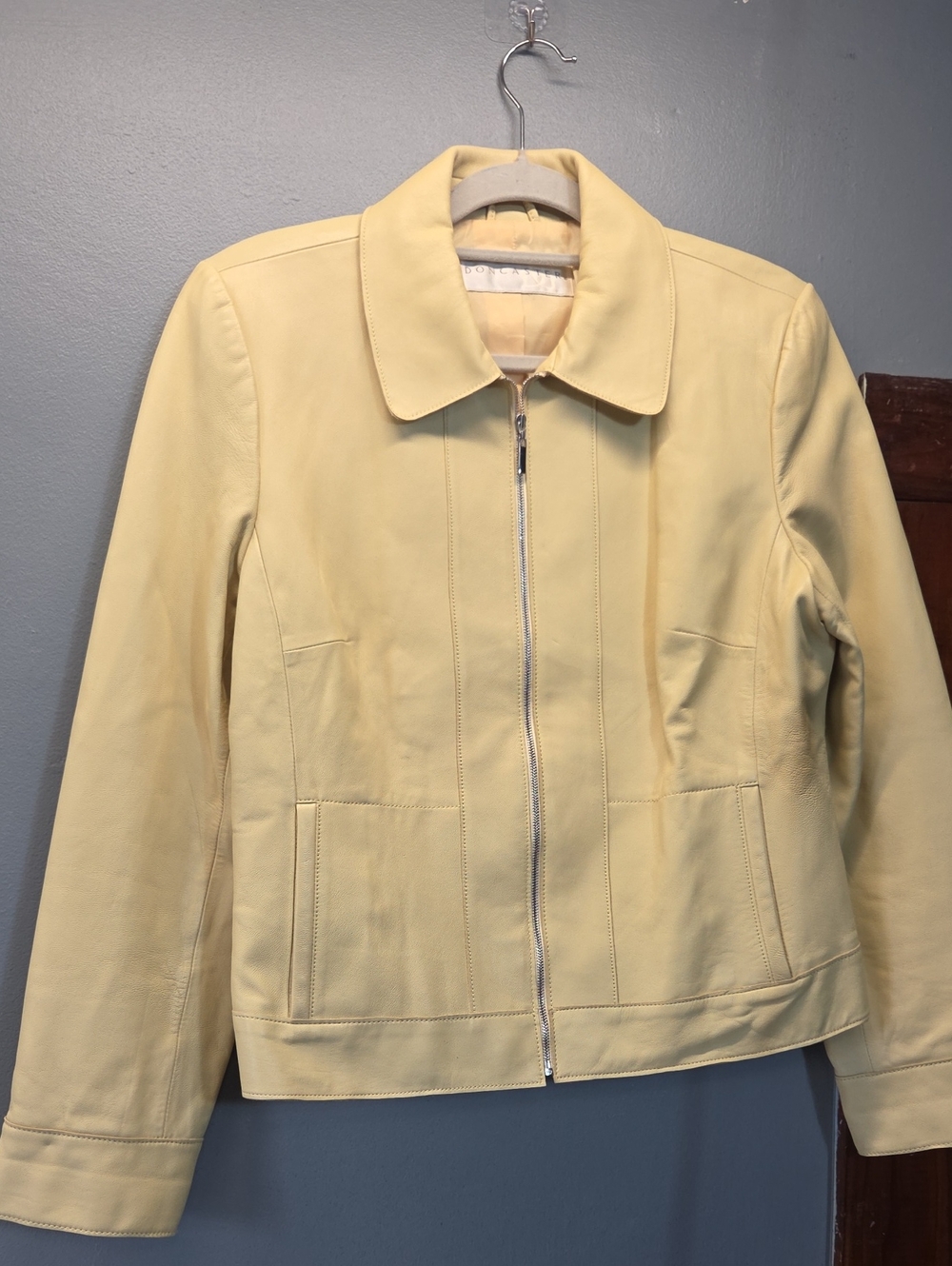 Doncaster Butter Yellow Leather Zip Jacket Vintage Size 14